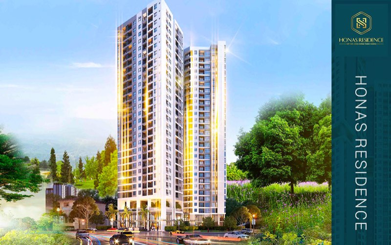 Phối cảnh hai tòa tháp căn hộ Honas Residence giữa không gian cây xanh